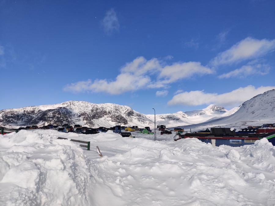 Smukt vejr, minus 18 grader. Narsaq, 15. marts 2022